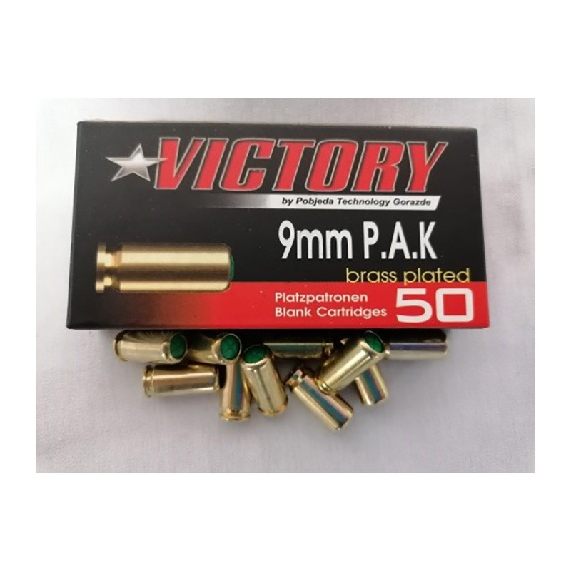 Victory 9mm P.A.K Brass Plated Box of 50 Blanks Enfield Sports