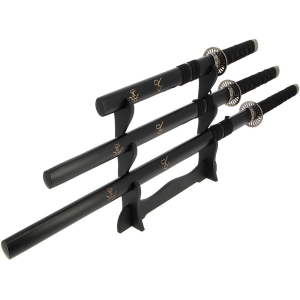 3 Piece Black/White HANDMADE Samurai Sword Set and Display Stand